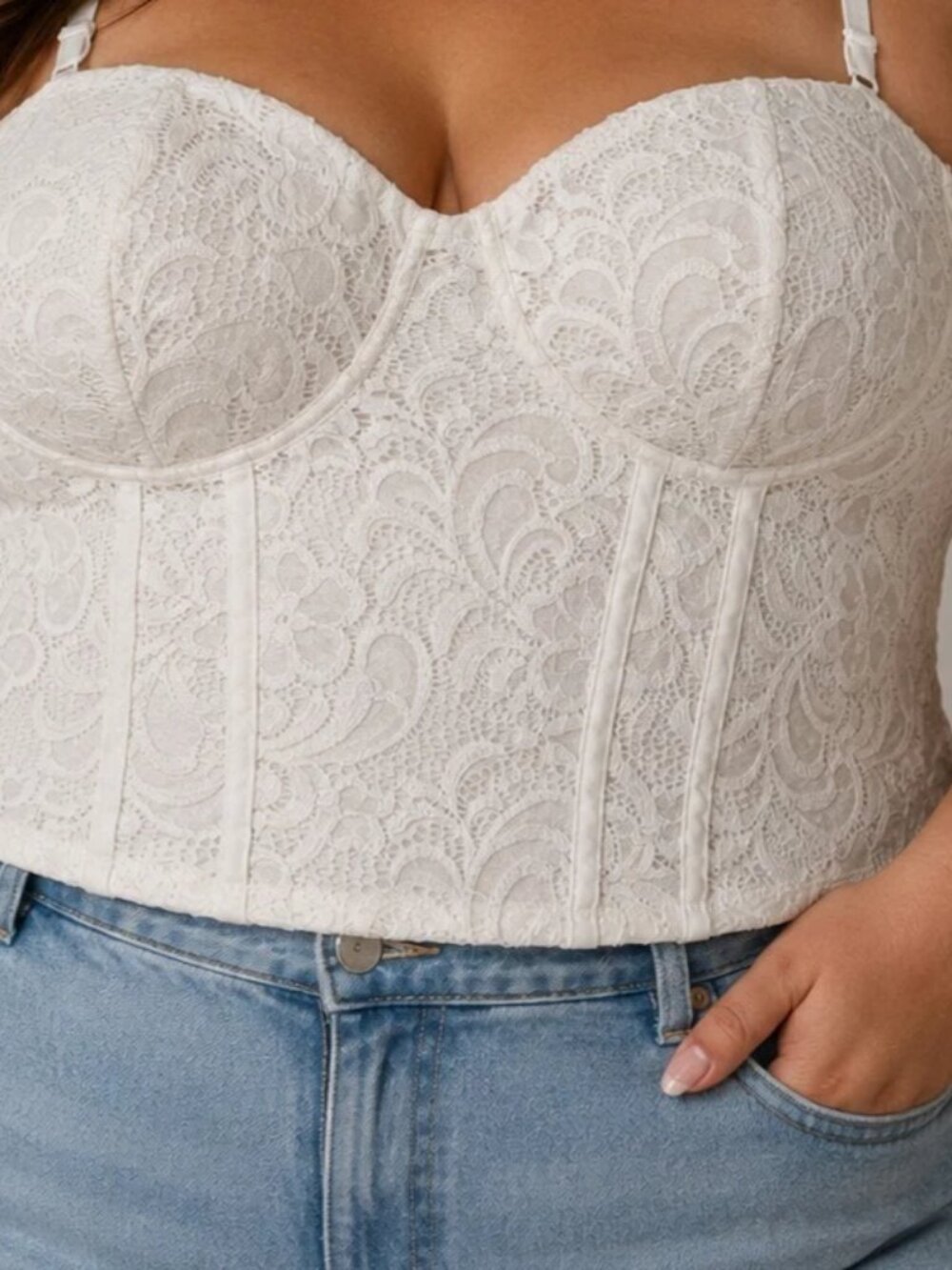Women White Lace Corset Tank Top XXXL Coquette Cami Floral Spaghetti Strap NEW